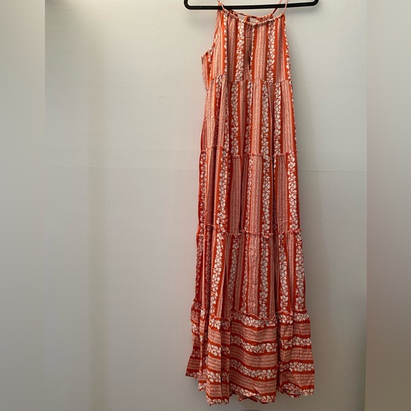 NWT Rust Tasseled Drawstring Halter Neck Maxi Dress with self Tie Boho - Picture 9 of 10